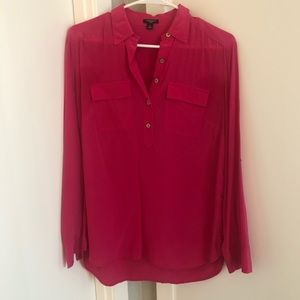 Pink Silk Ann Taylor Utility Blouse, s 6